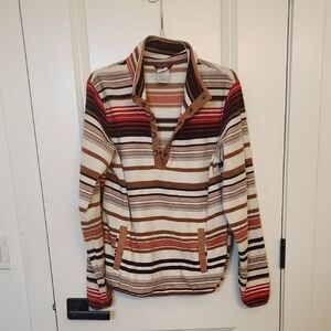 Cinch Women's Striped Bottom-up Sweater in Red and Brown